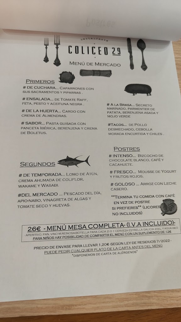 Restaurante Coliceo 29 — Carta