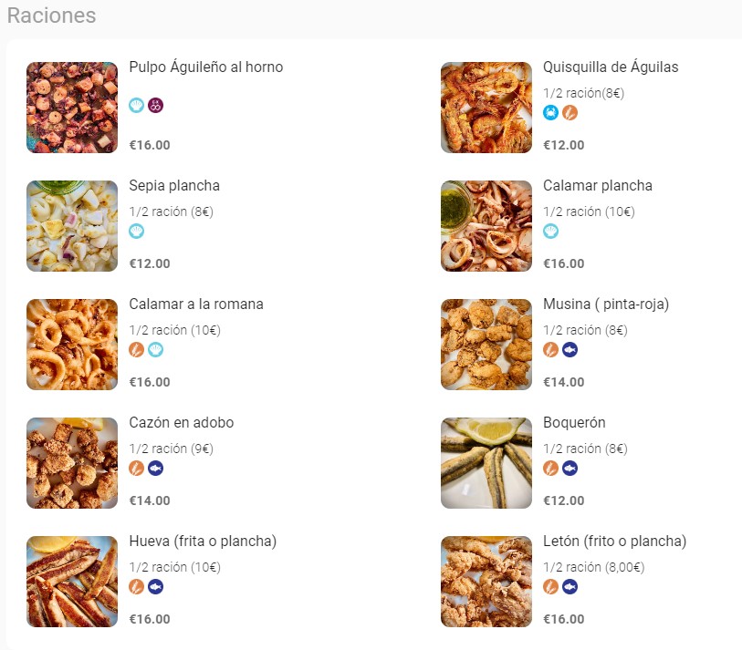 Restaurante La Lonja Aguilas — Carta