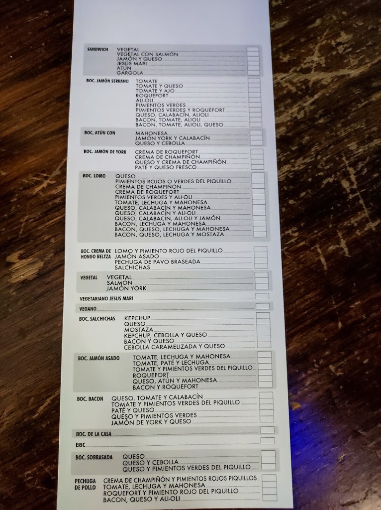 Bar Casa Jesus Mari — Carta