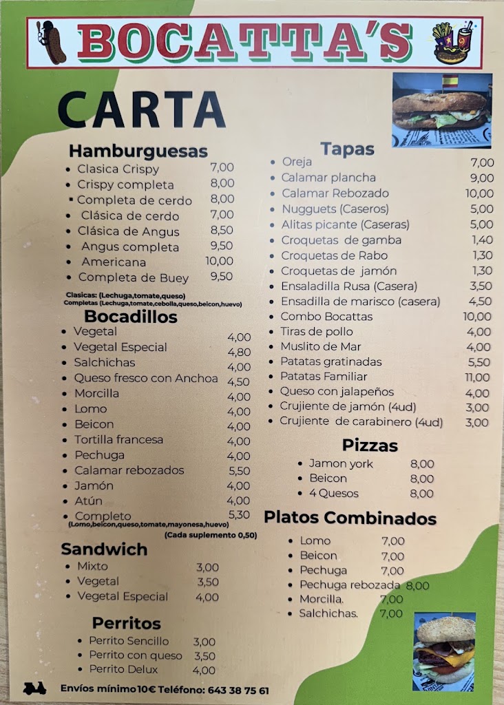 Bar cafeteria Bocatta'S — Carta