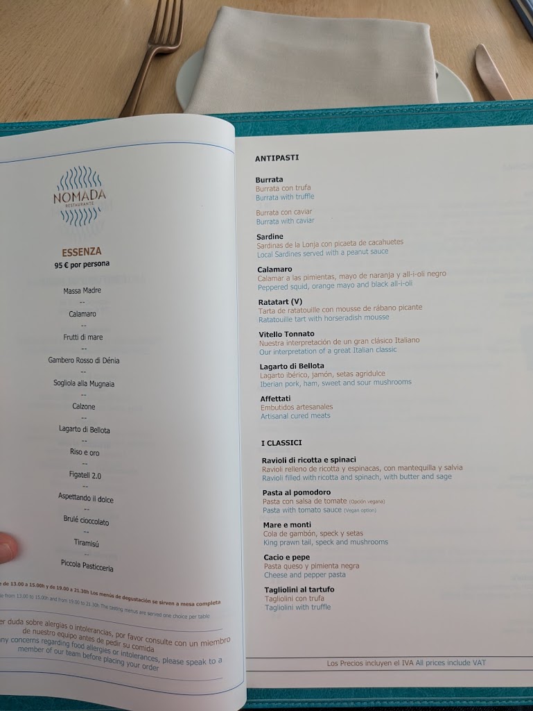 Restaurante Nomada Denia — Carta