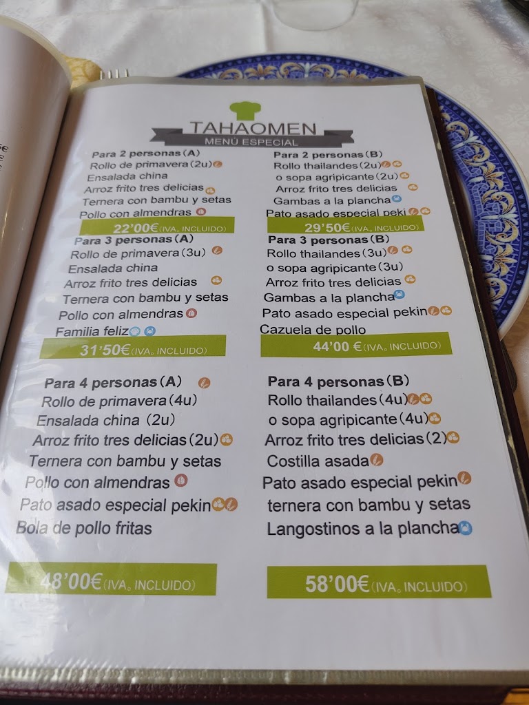 Restaurant Tahaomen — Carta