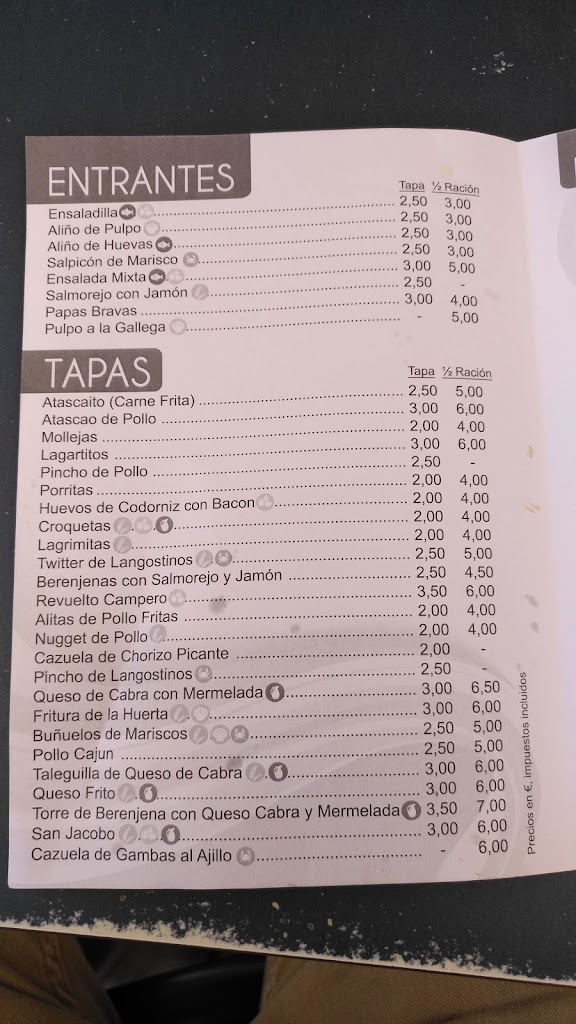 Cerveceria El Atascao — Carta