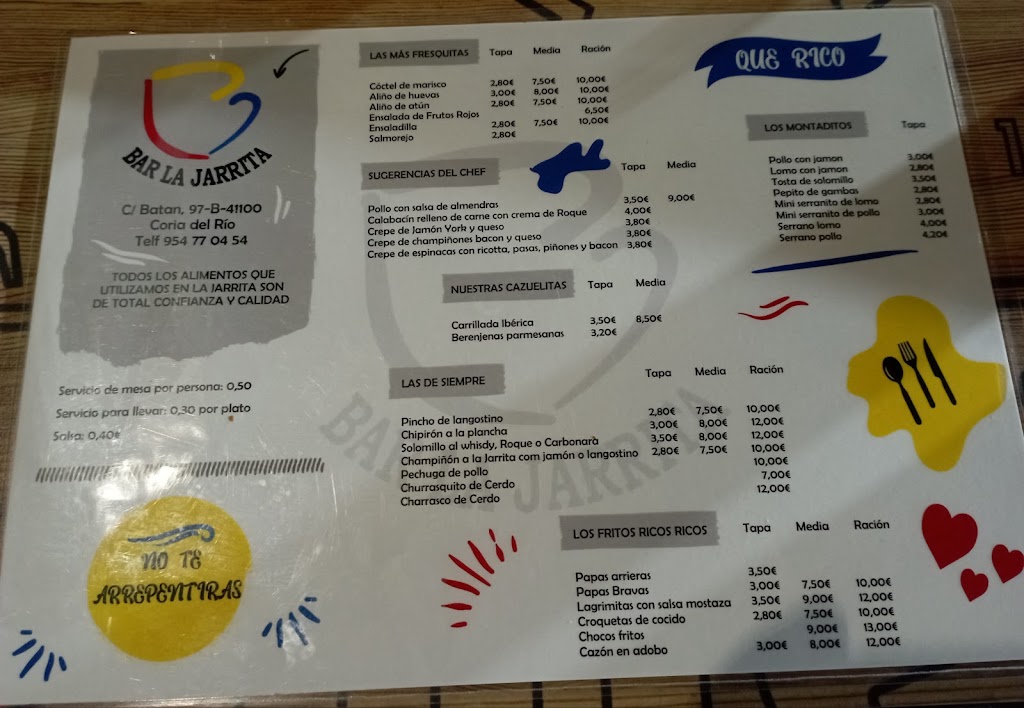 Bar La Jarrita — Carta