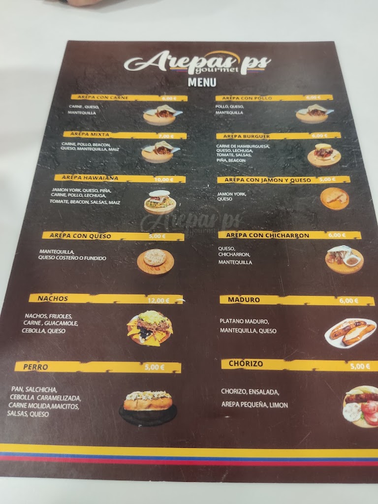 Arepas pues gourmet — Carta