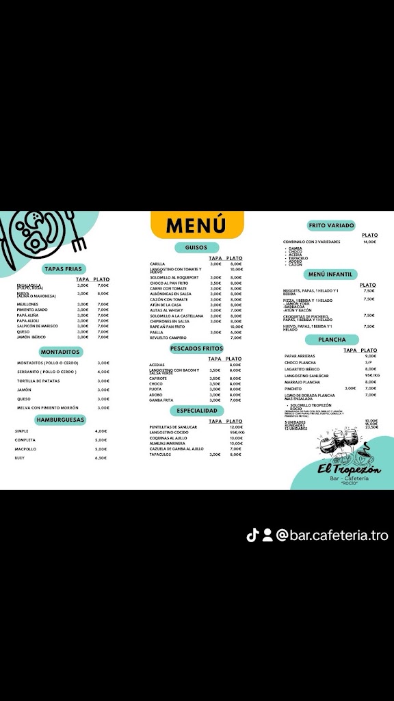 Bar cafeteria el tropezon Rocio — Carta