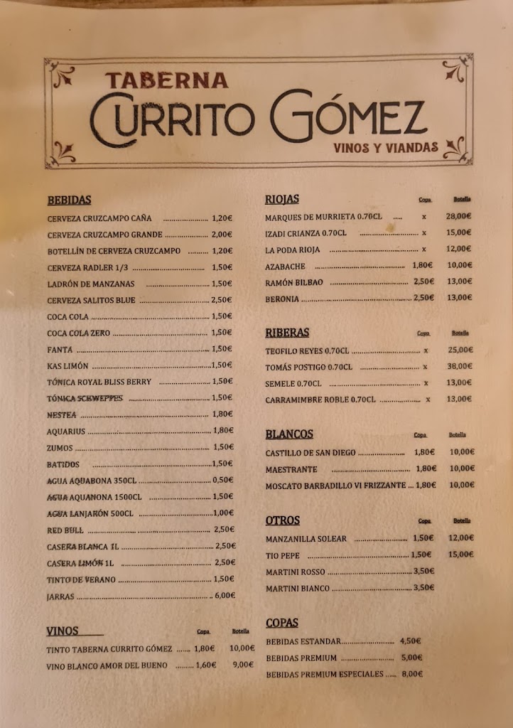 Bar Currito Gomez — Carta
