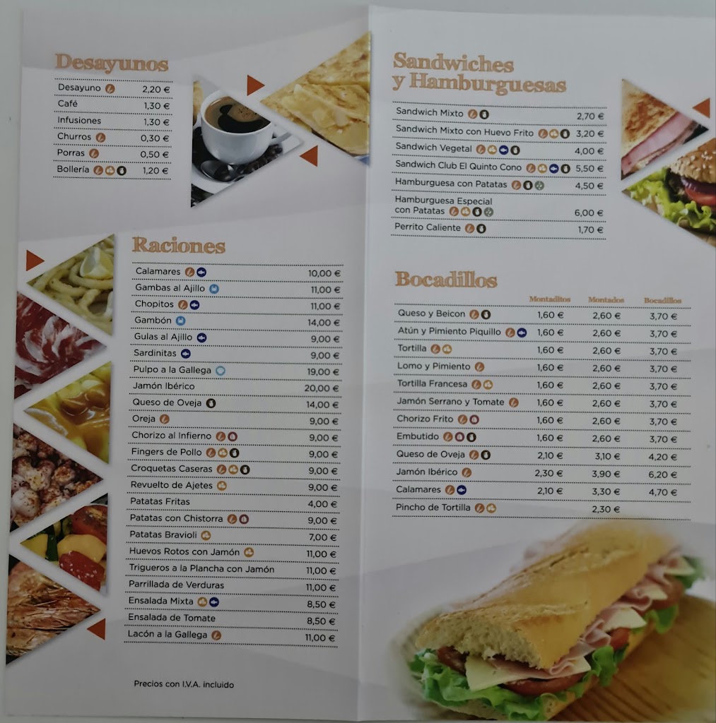 Restaurante el quinto cono — Carta