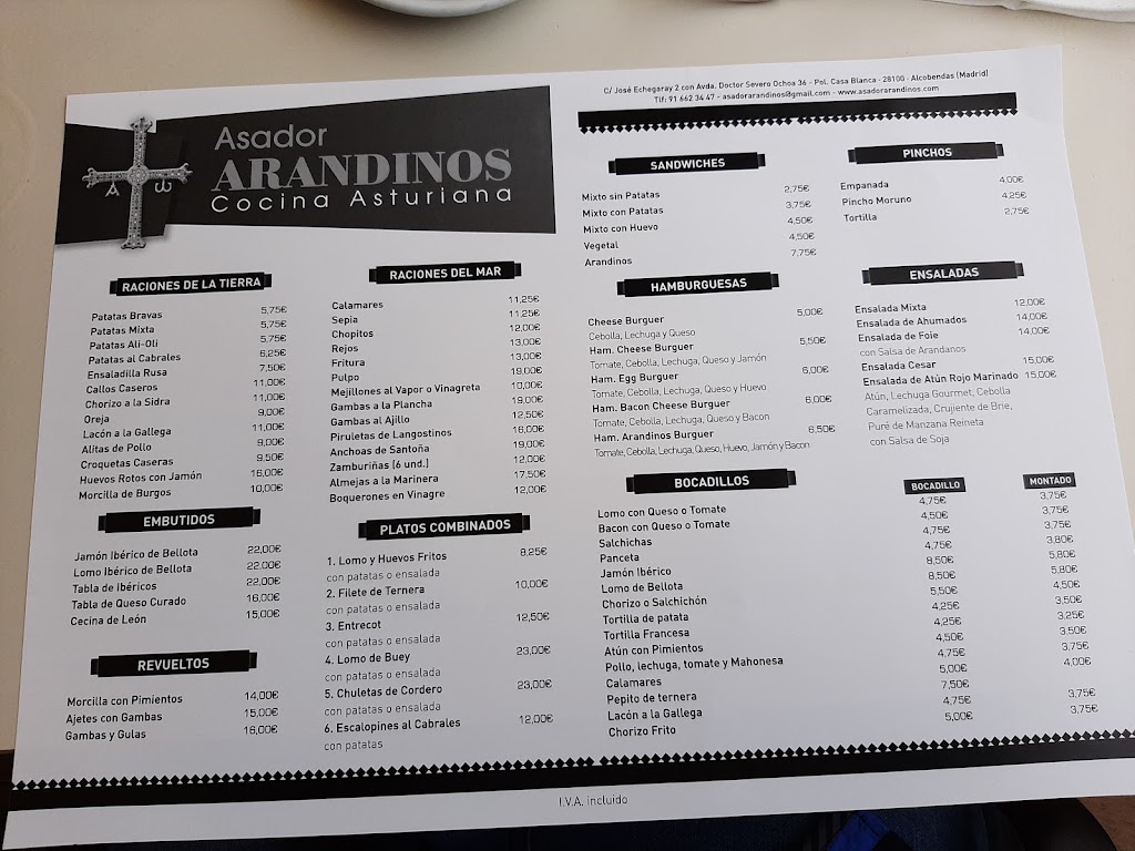 Asador Arandinos — Carta