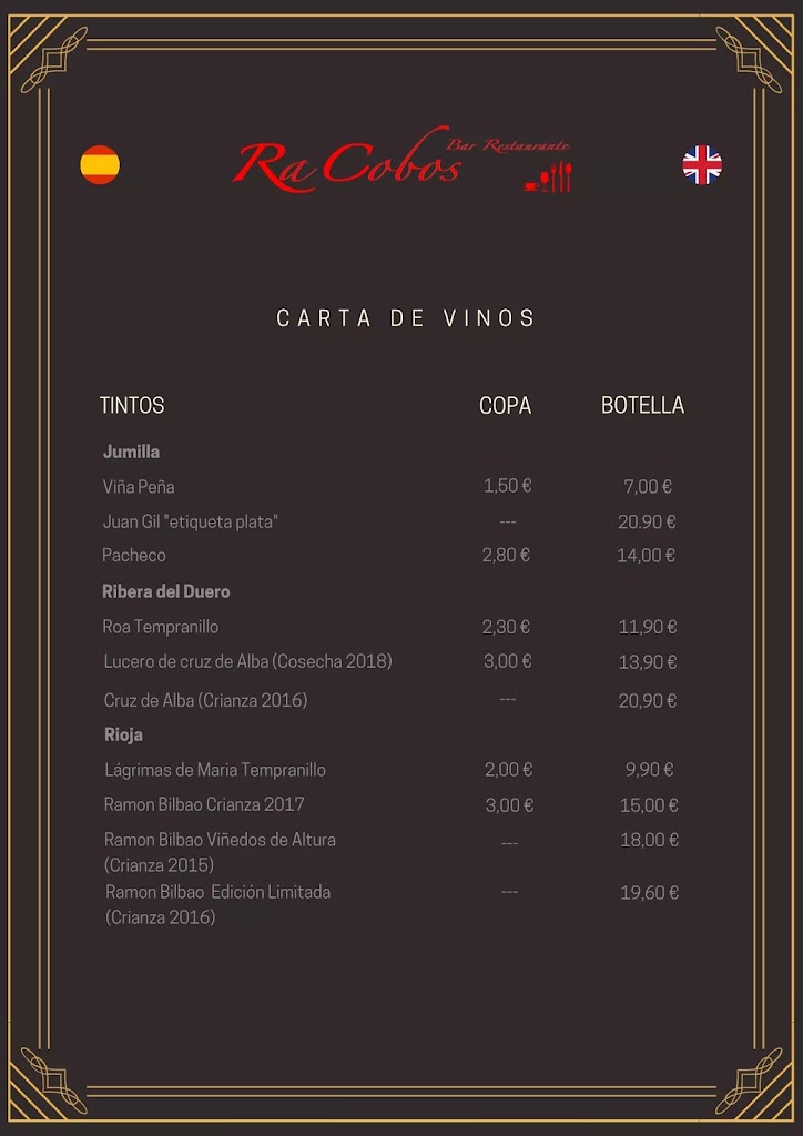 Restaurante RaCobos — Carta