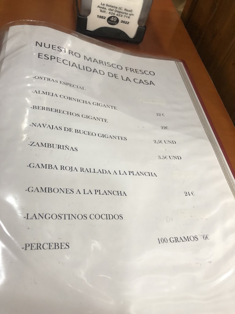 Restaurante El Cangrejo — Carta