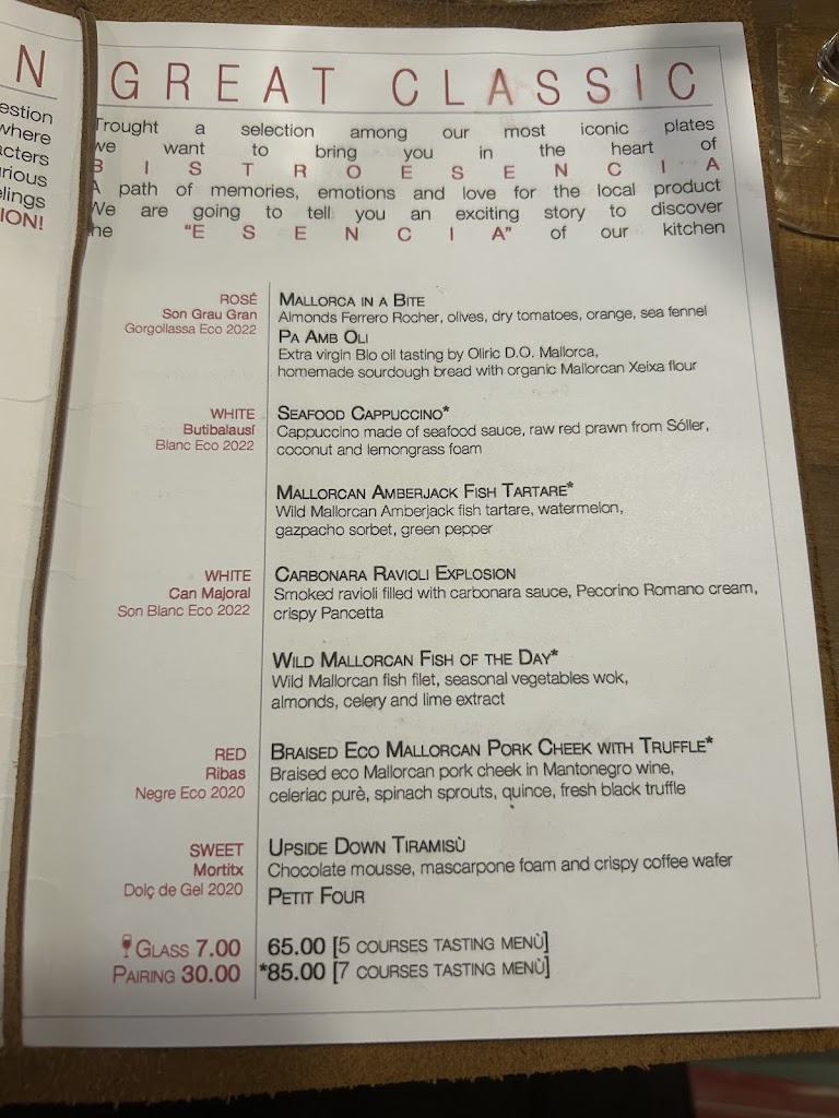Bistro Esencia — Carta