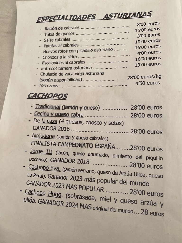 Restaurante Al Plato Vendras — Carta