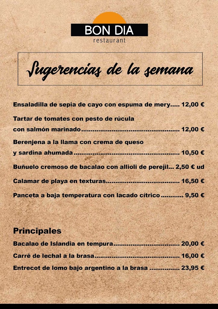 Restaurante Bon Dia... — Carta