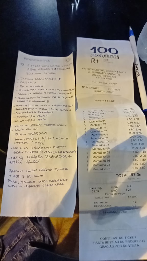 Cien montaditos — Carta