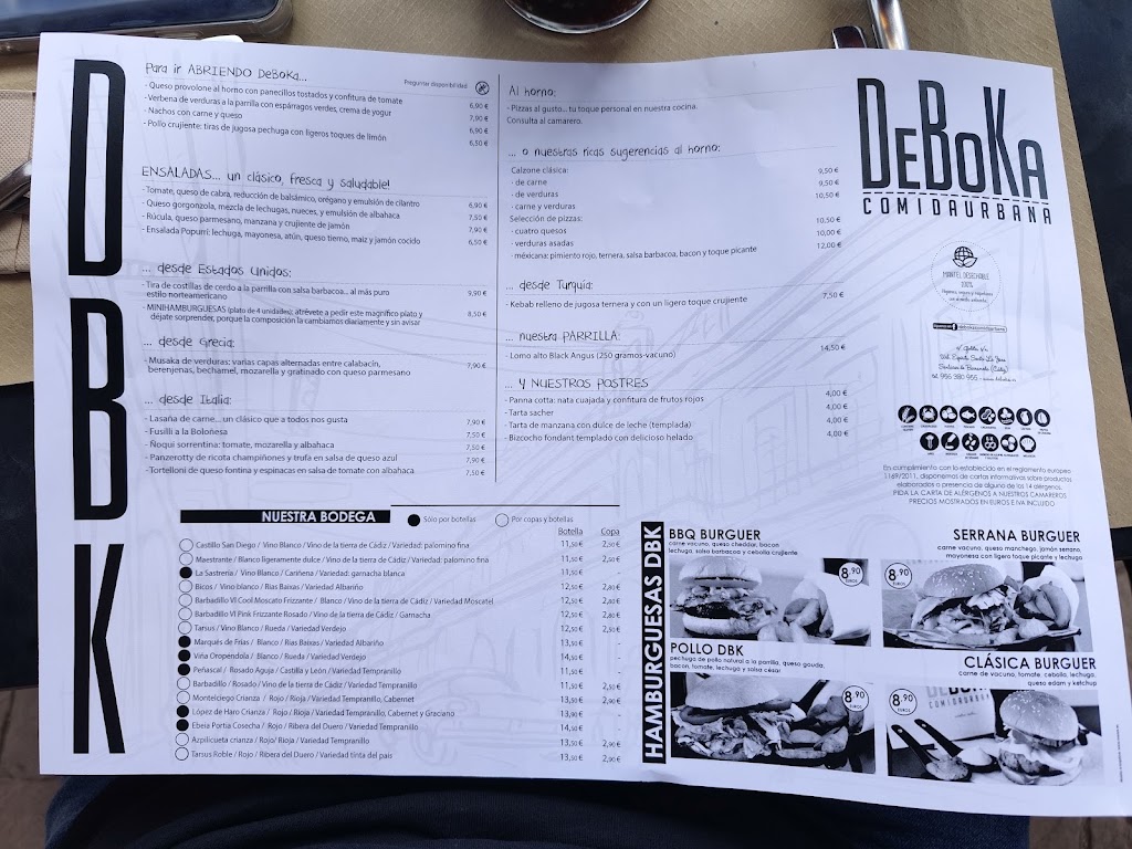 Restaurante DeBoKa — Carta