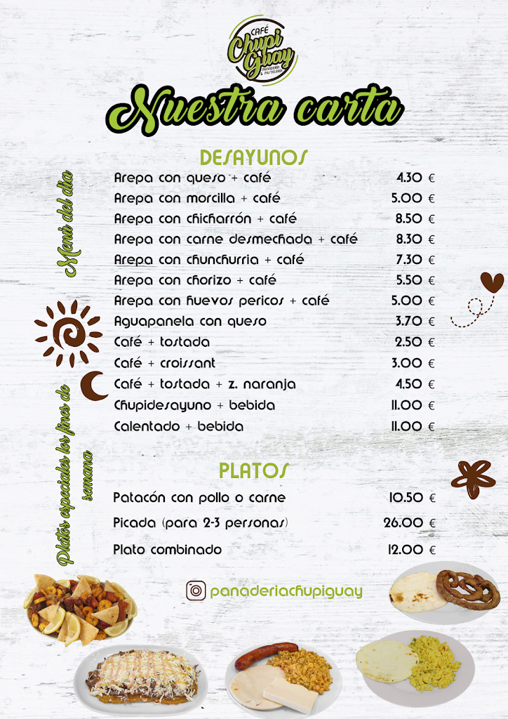 Panaderia, Pasteleria, Cafeteria Chupi Guay — Carta