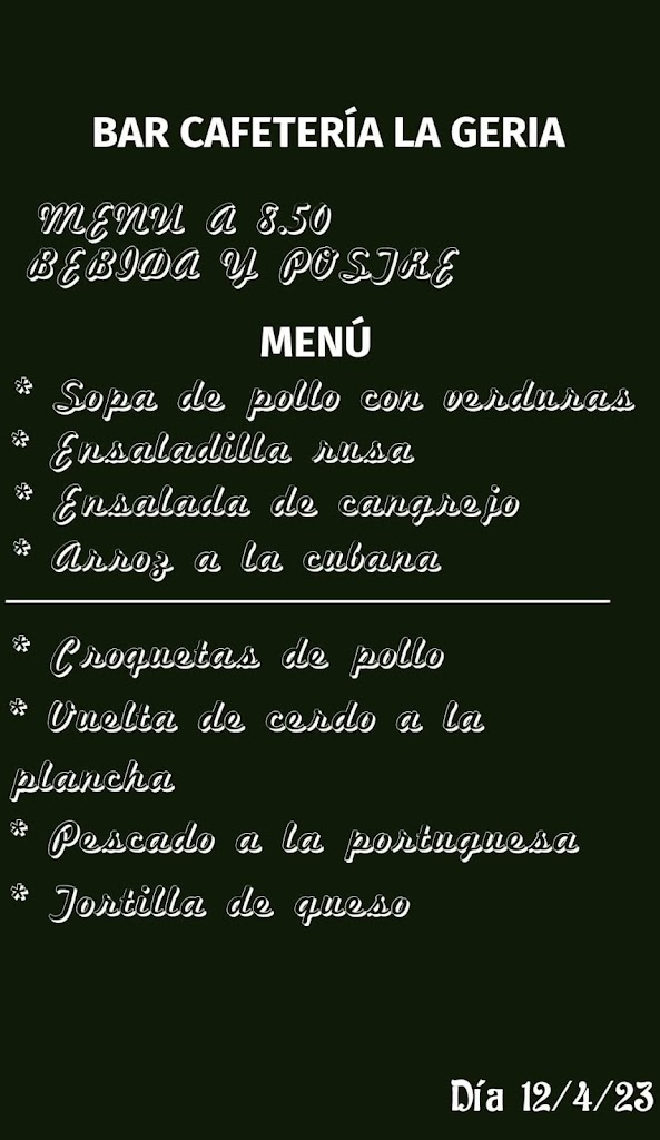 Bar Cafeteria La Geria — Carta