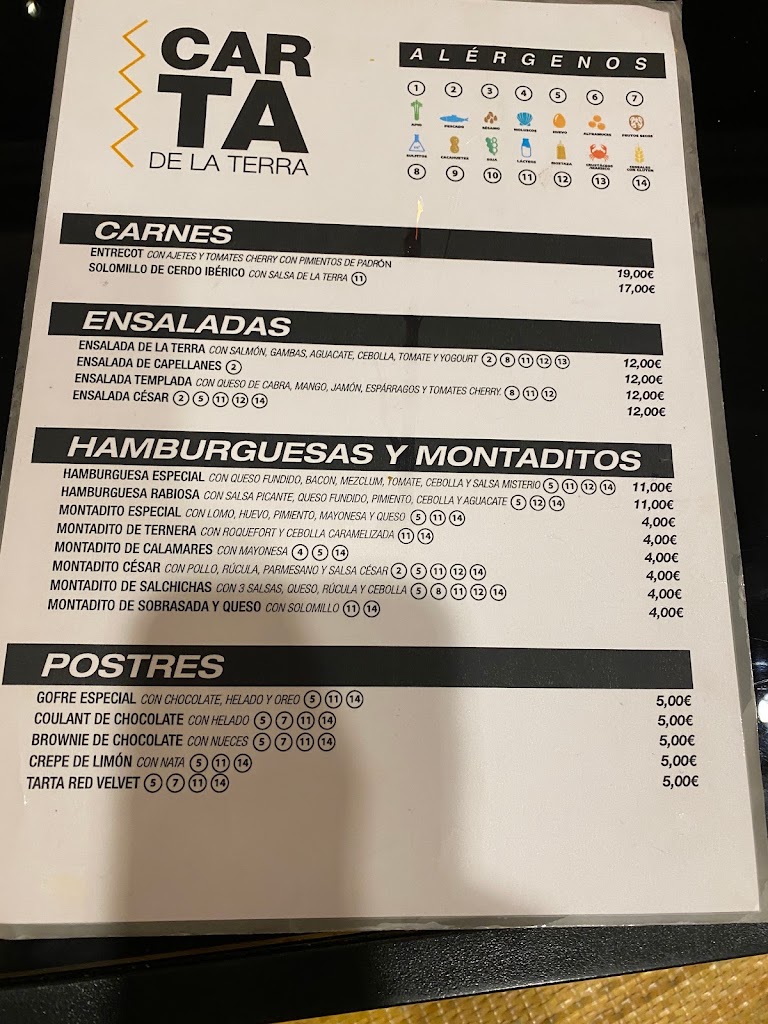 Restaurante La terra — Carta