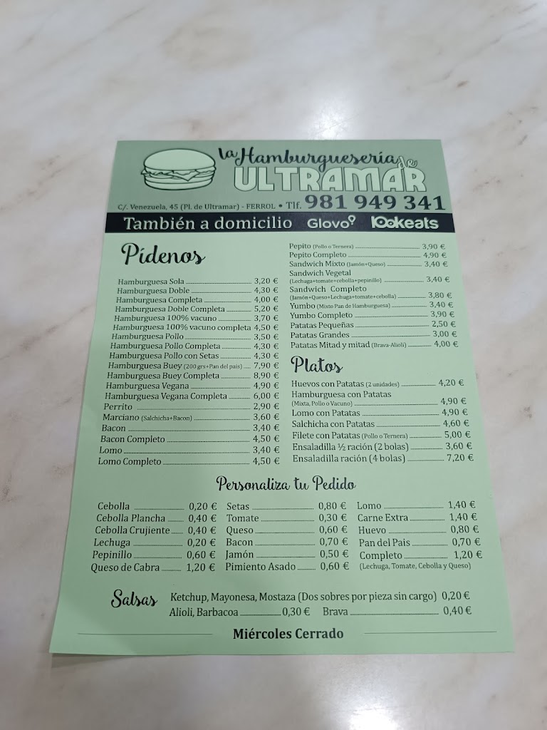 La Hamburgueseria de Ultramar — Carta