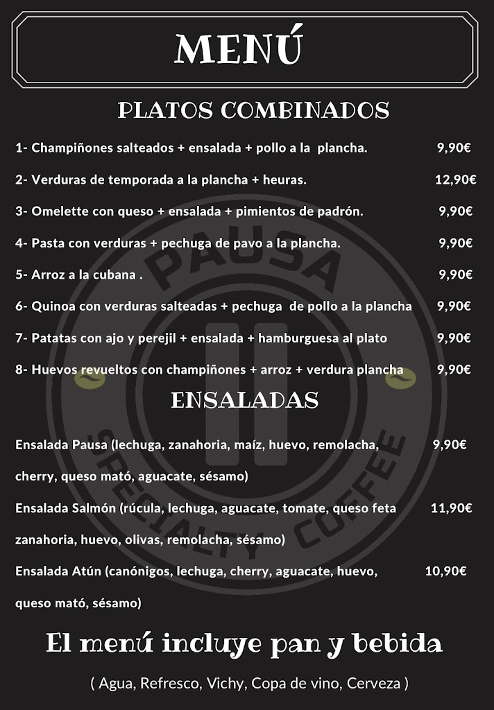 Cafeteria Pausa Coffee — Carta