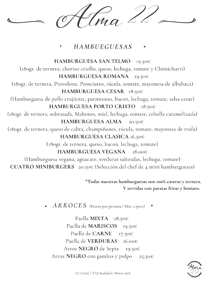 Restaurante alma22 — Carta