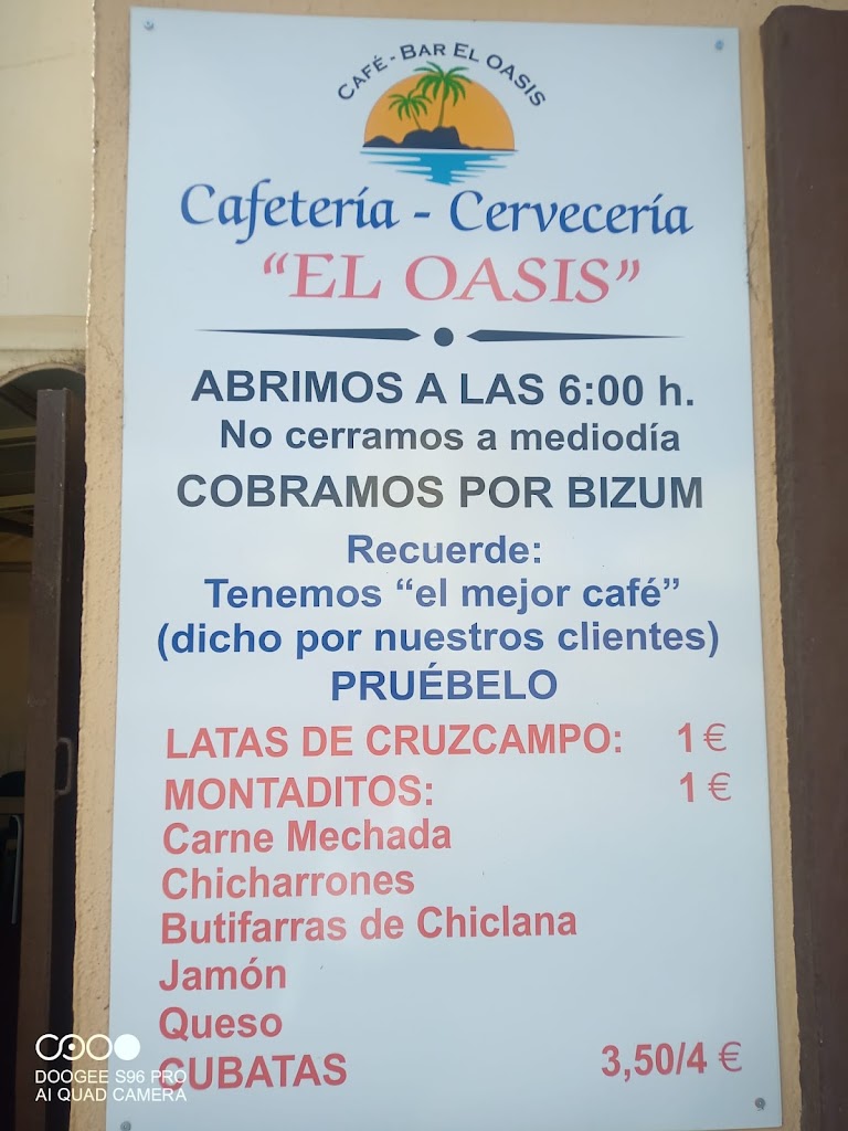 Cerveceria - Cafeteria Oasis — Carta