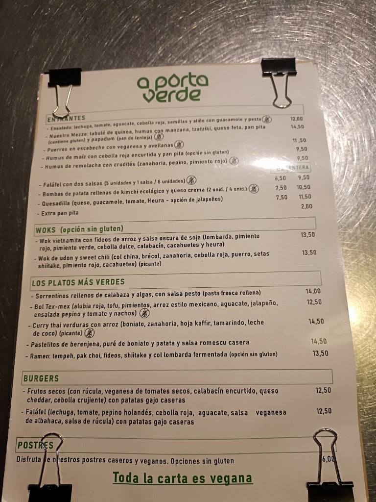 Restaurante A Porta Verde — Carta