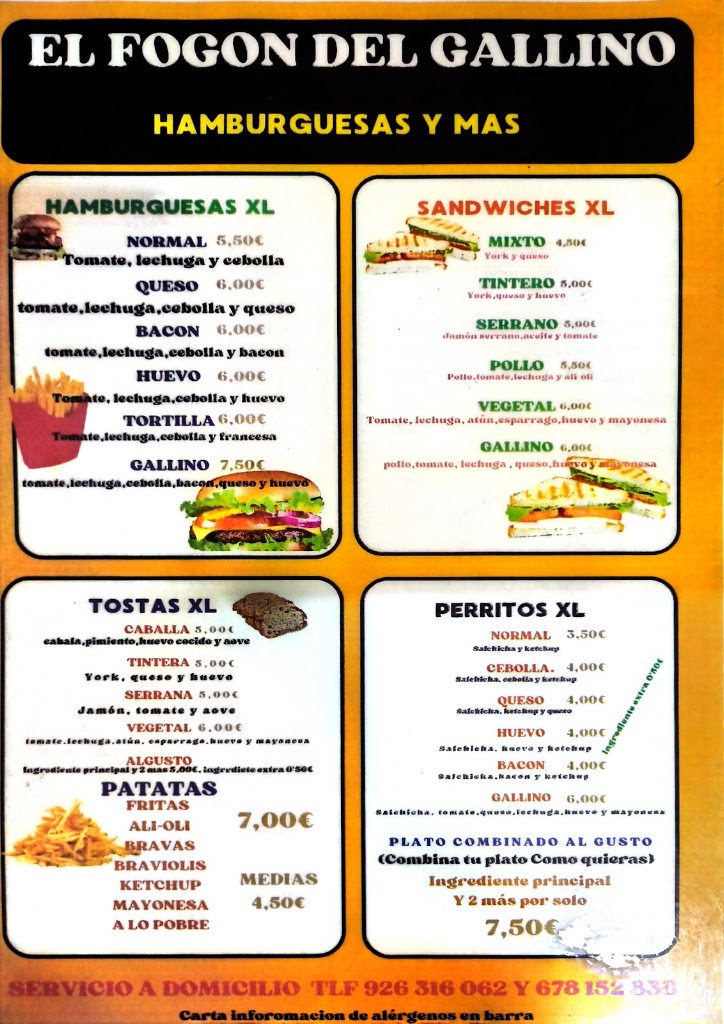 Bar El fogon del Gallino — Carta