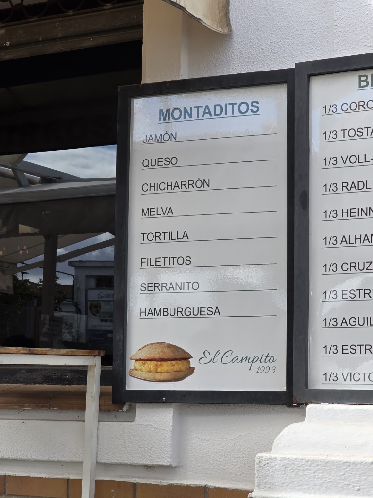 Cafeteria El Campito — Carta
