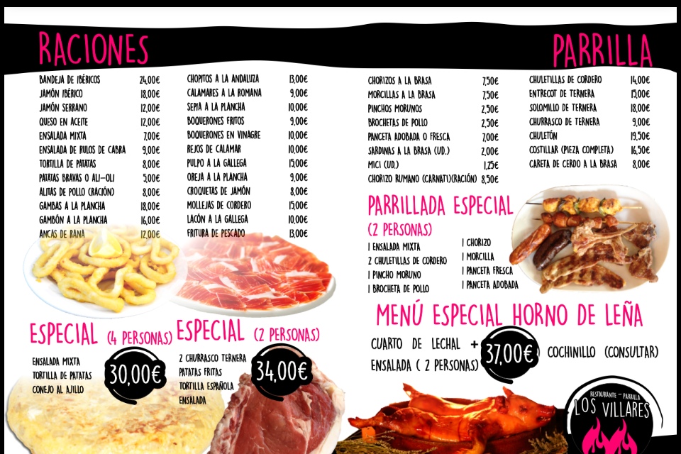 Restaurante los Villares — Carta