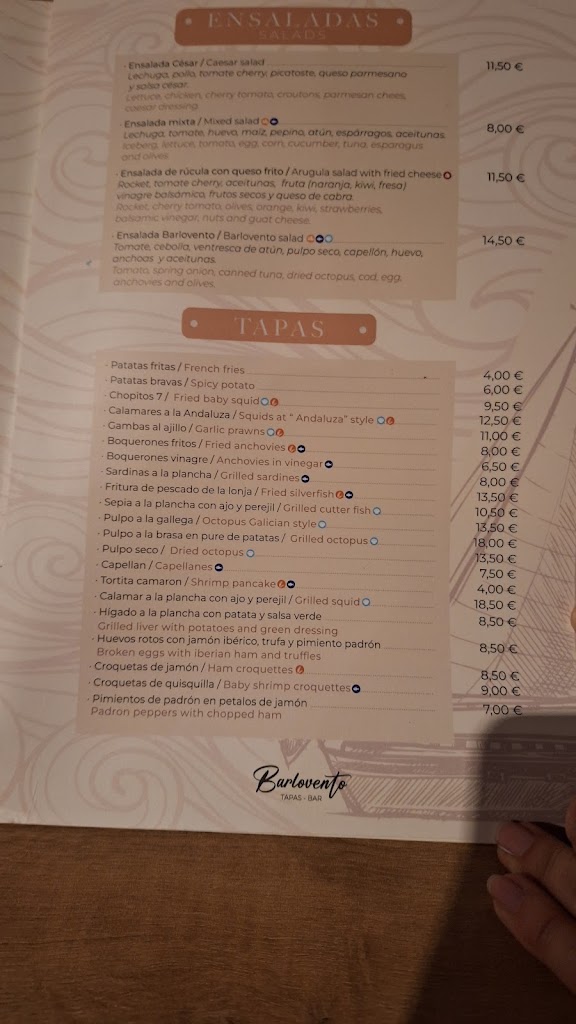 Barlovento Tapas - Bar — Carta