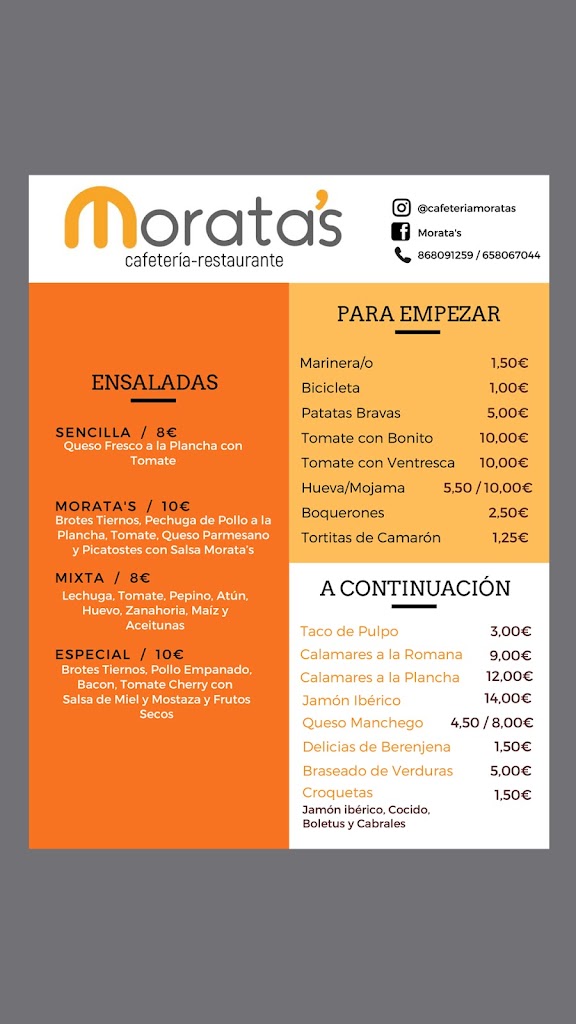 Restaurante Morata's — Carta