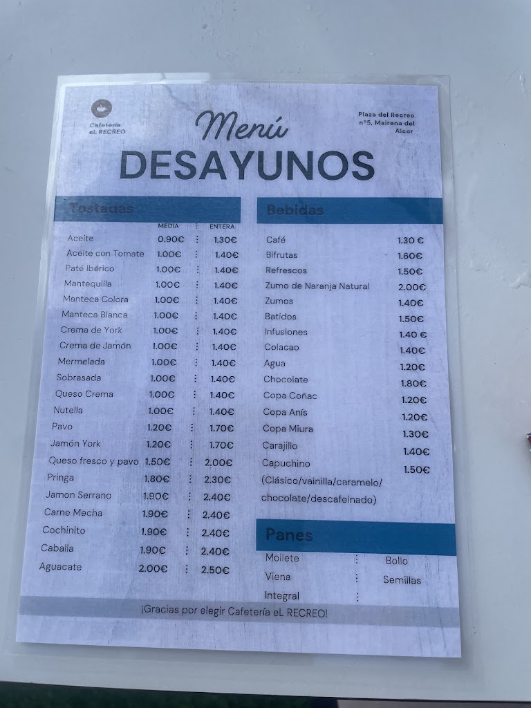eL RECREO Cafeteria & Copas — Carta