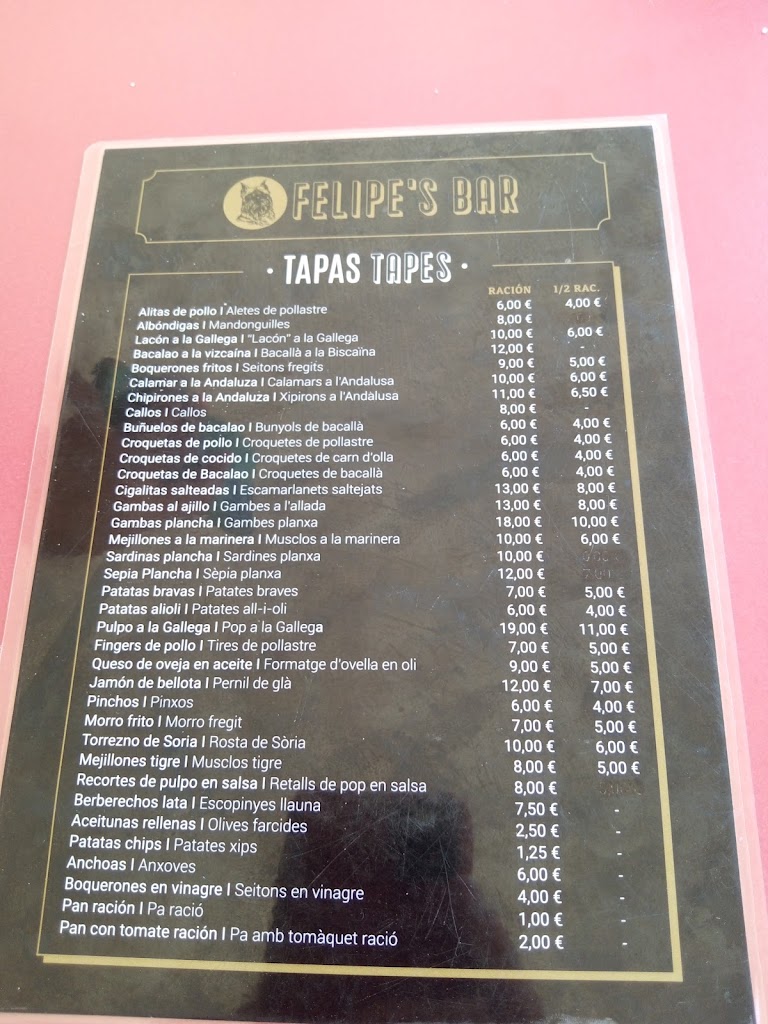 Bar Felipe's — Carta