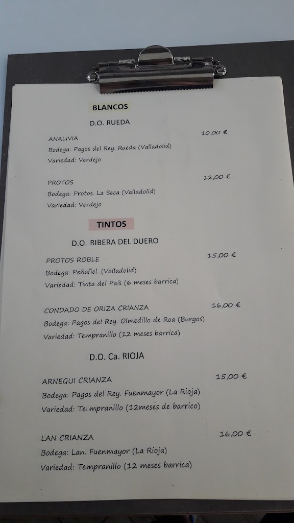 Cafe Bar el Parque — Carta