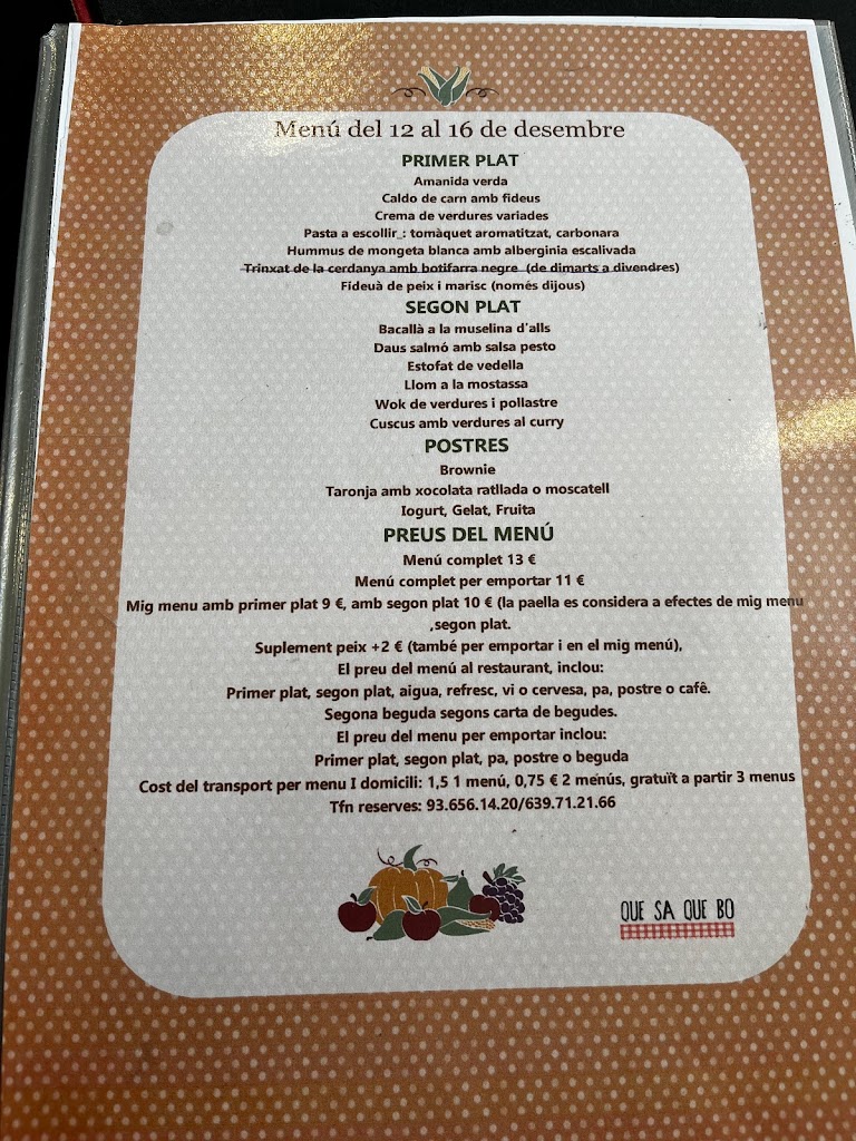 Restaurant Moli dels Frares — Carta