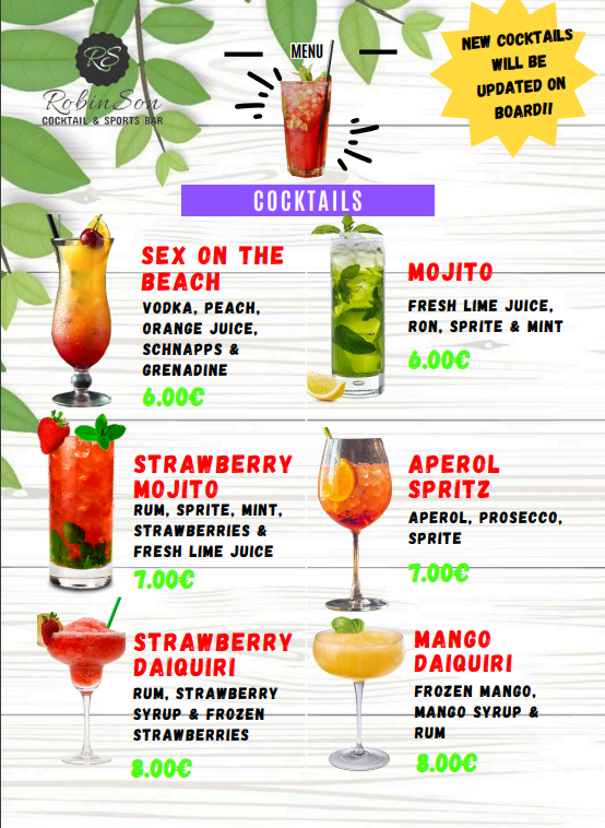 Robinson Cocktail Bar — Carta