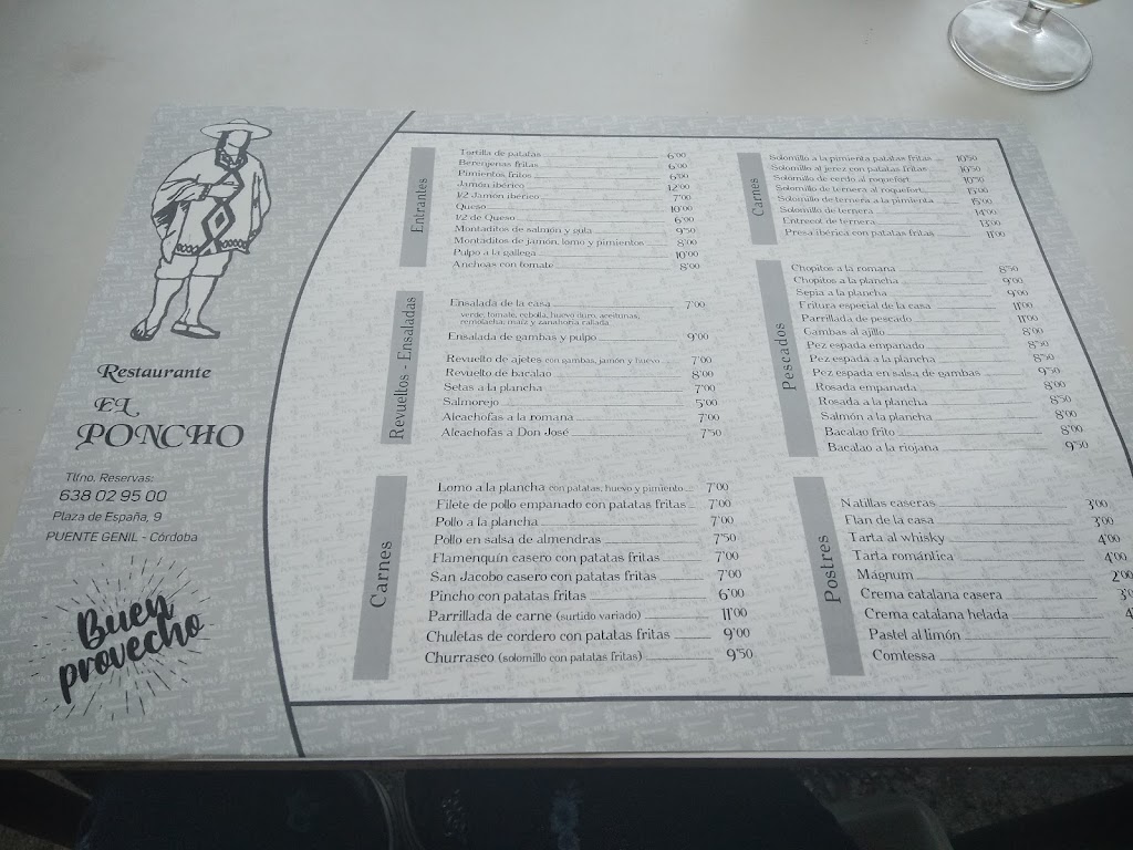 Restaurante El Poncho — Carta