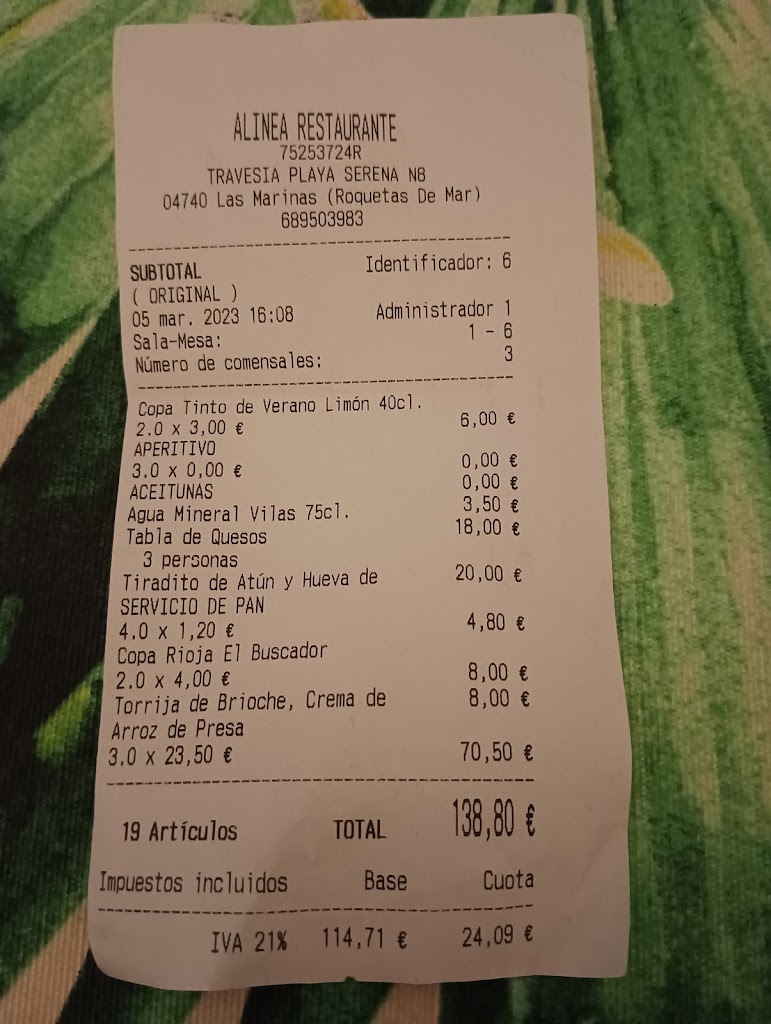 Restaurante Alinea — Carta