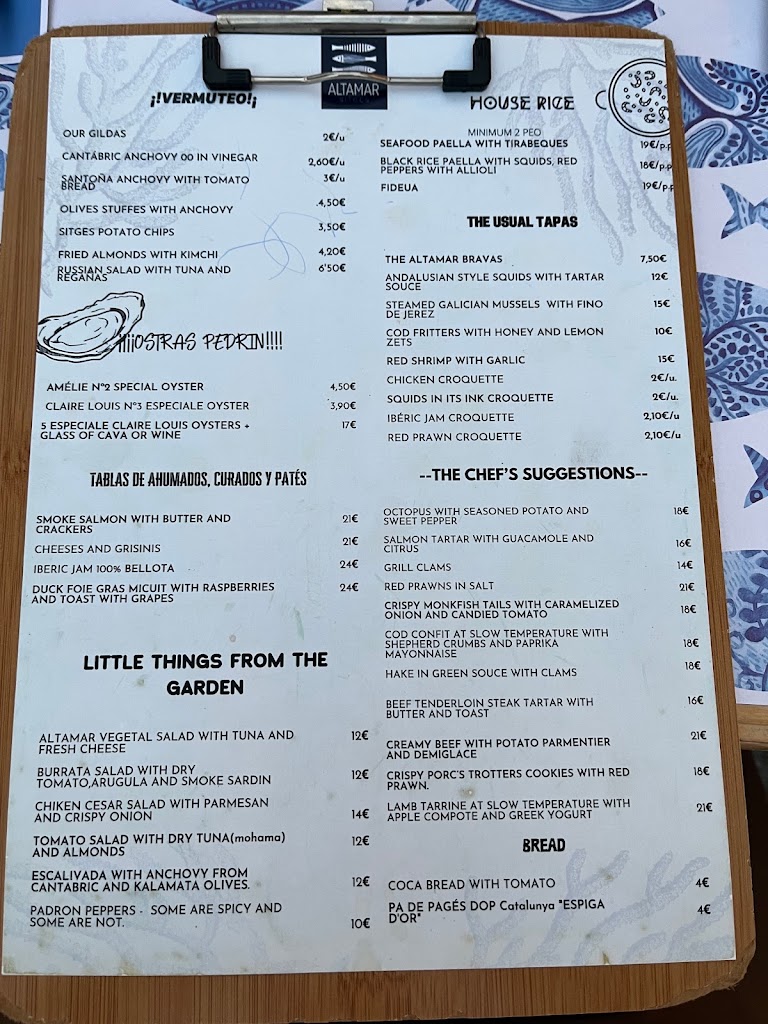 ALTAMAR Sitges — Carta