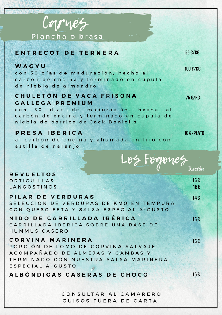 Restaurante Beach Bar A-Gusto — Carta