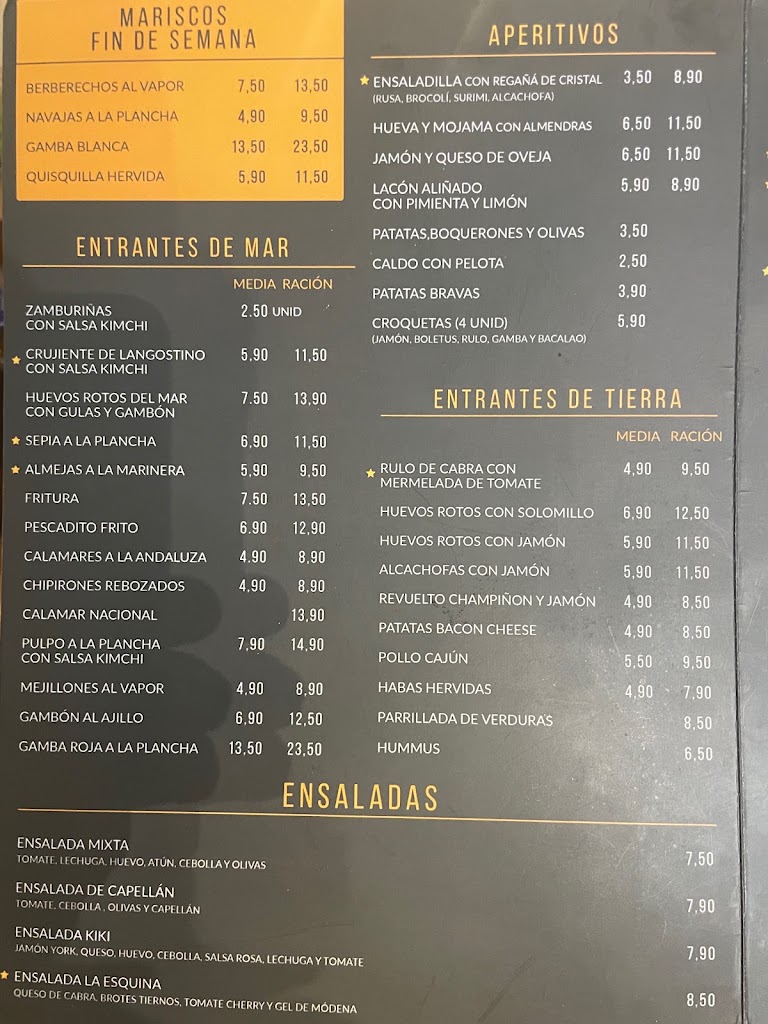 La Esquina Bar — Carta