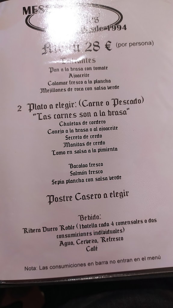 Restaurante Casa Mercedes — Carta
