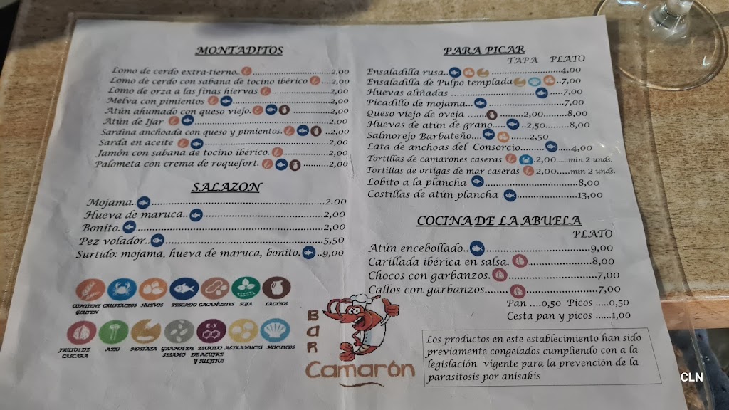 Bar Camaron — Carta