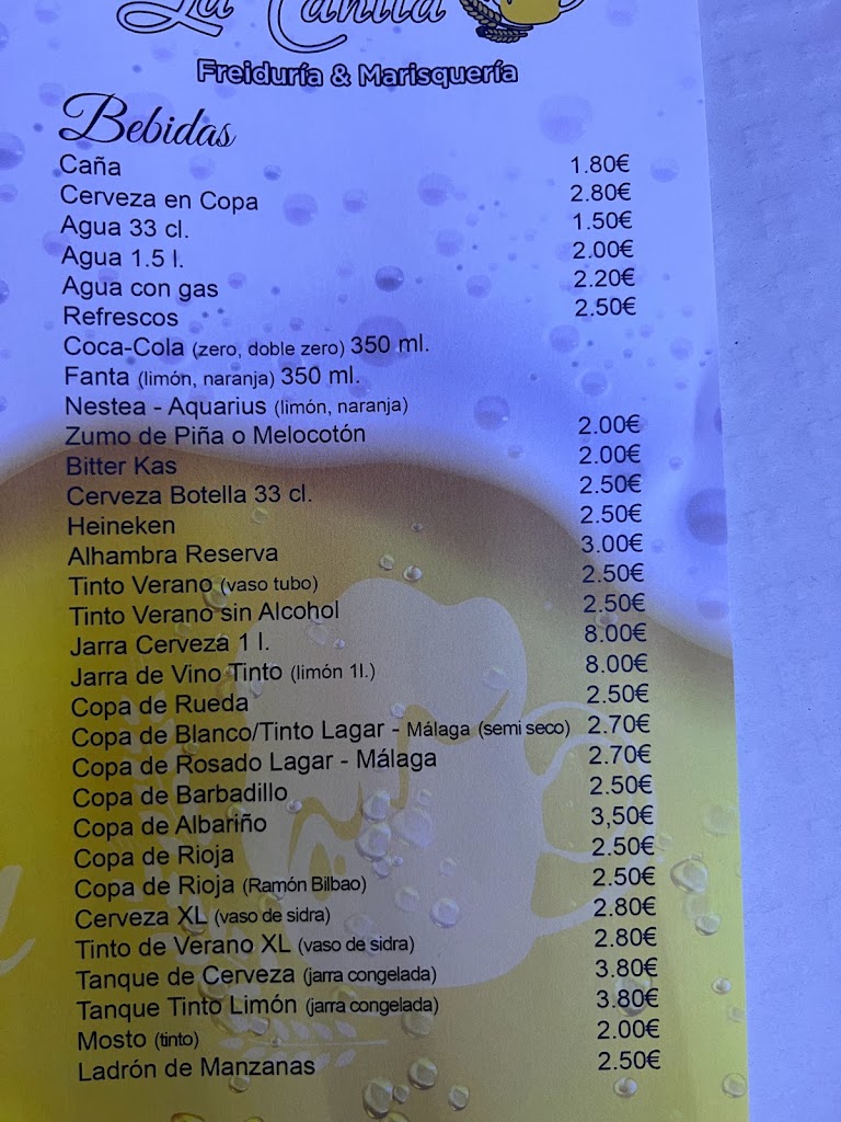 Freiduria, Bar Taperia La Canita — Carta