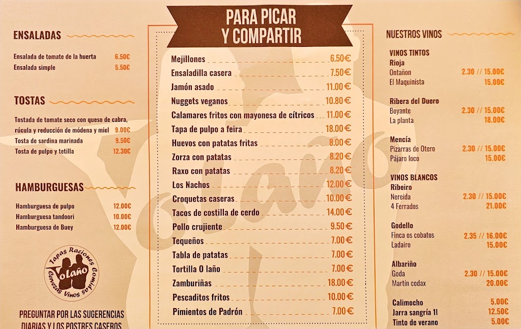 Taperia O Lano — Carta