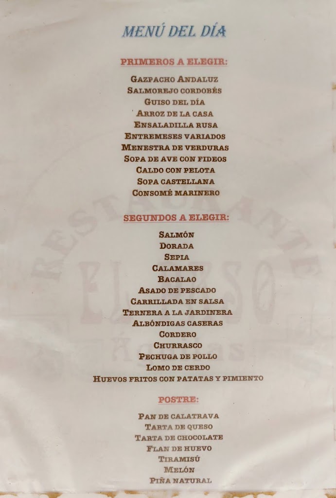 Restaurante el Paso — Carta