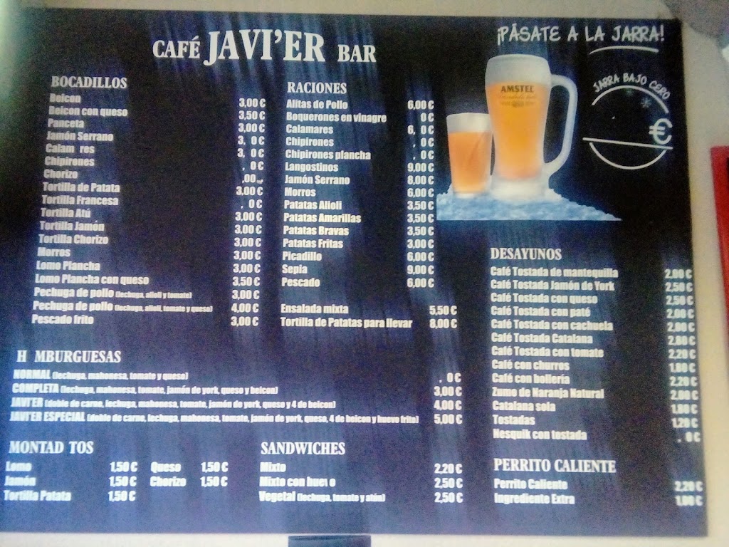 Bar Javi'er — Carta