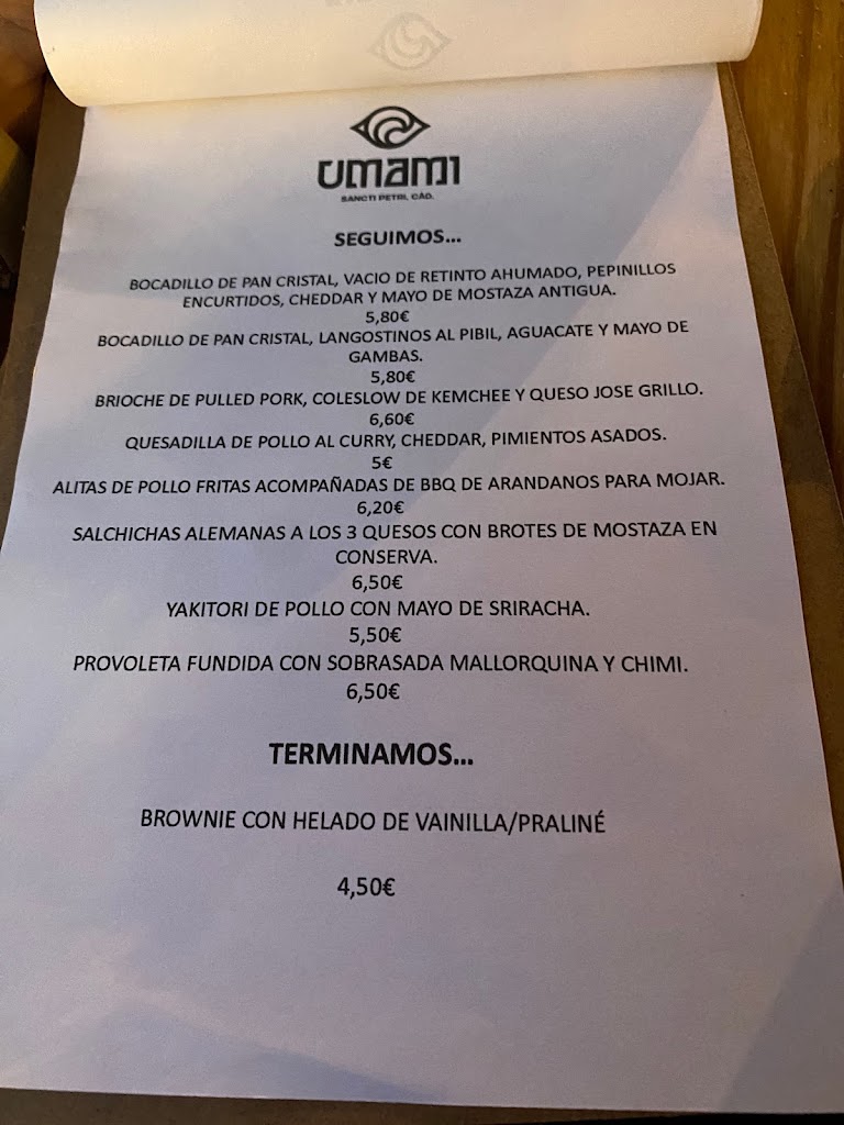 Umami La Barrosa — Carta